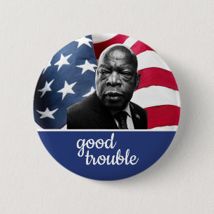 Flag Background John Lewis 'Good Trouble' 6 Cm Round Badge
