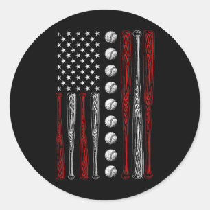 Flag Baseball Red White Blue 4th Of July Boys Men Classic Round Sticker