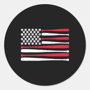 Flag Baseball Usa Vintage Baseball Sport Fan  Classic Round Sticker