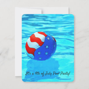flag beach ball in pool for 4th of July party Invitation