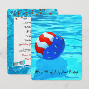 flag beach ball in pool for 4th of July party Invitation