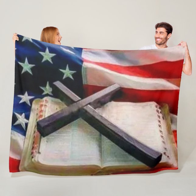 FLAG BIBLE and CROSS Fleece Blanket (In Situ)