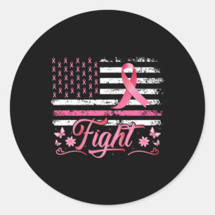 Flag Breast Cancer Awareness Pink Ribbon Fight Classic Round Sticker