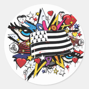 Flag Brittany Breizh Breton graffiti graff Classic Round Sticker