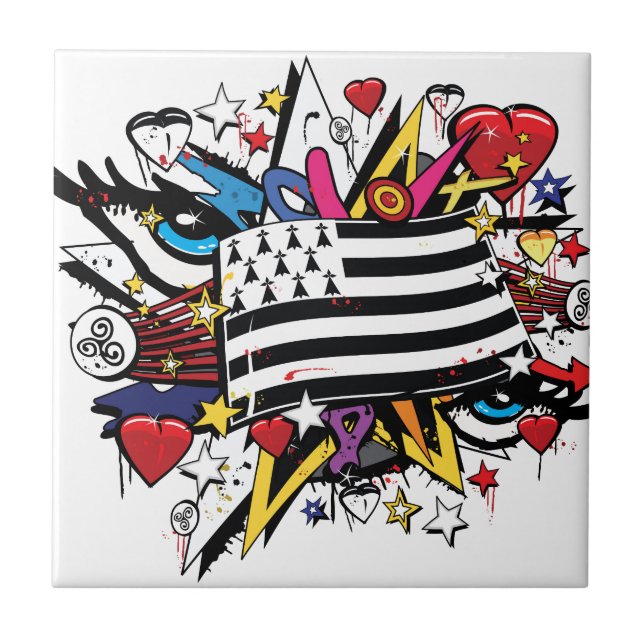 Flag Brittany Breizh Breton graffiti graff Tile (Front)