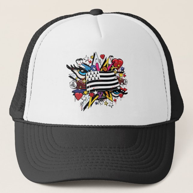 Flag Brittany Breizh Breton graffiti graff Trucker Hat (Front)
