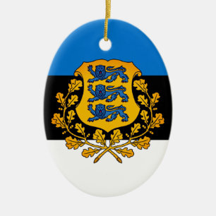 Flag/ coat of arms of Estonia Ceramic Tree Decoration