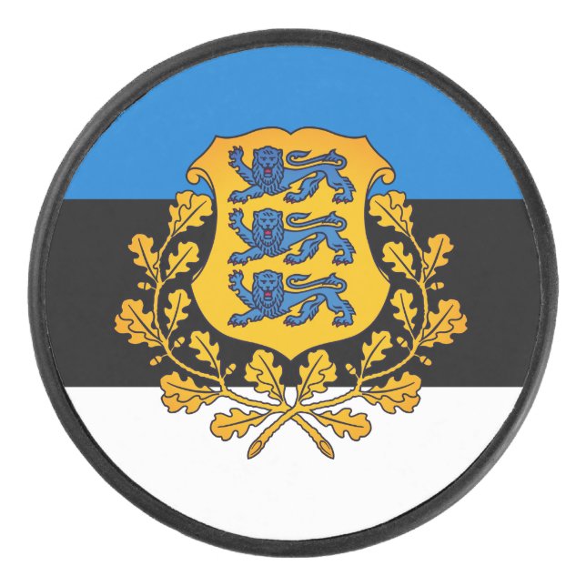 Flag/ coat of arms of Estonia Hockey Puck (Front)