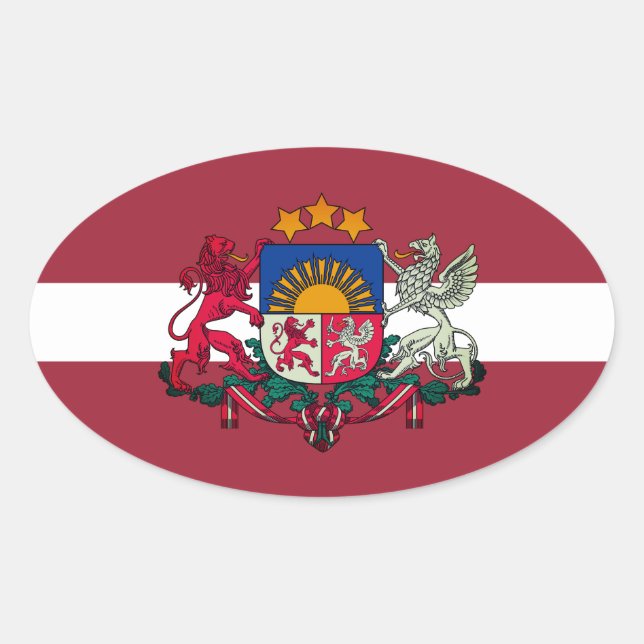 Flag/ coat of arms of Latvia Oval Sticker (Front)
