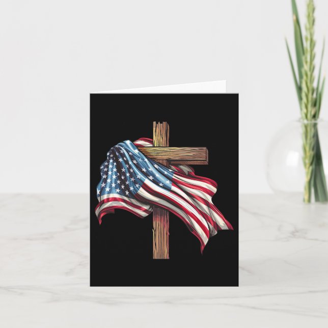 Flag Cross For Patriotic Usa Christians Distressed Card (Front)