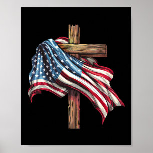 Flag Cross For Patriotic Usa Christians Distressed Poster