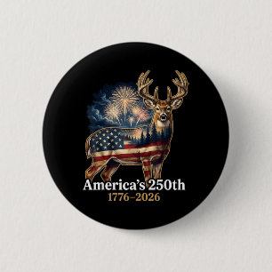 Flag Deer 250 Years 1776-2026 Patriotic Usa 6 Cm Round Badge