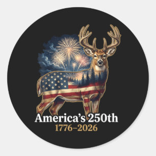 Flag Deer 250 Years 1776-2026 Patriotic Usa Classic Round Sticker