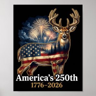 Flag Deer 250 Years 1776-2026 Patriotic Usa Poster