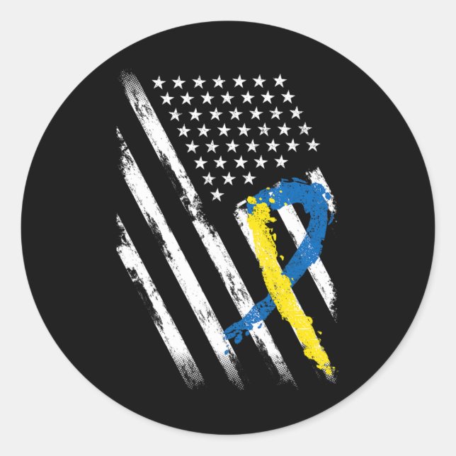 Flag Down Syndrome Awareness Dad Mum Down Syndrome Classic Round Sticker (Front)