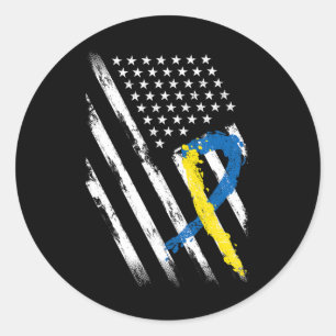 Flag Down Syndrome Awareness Dad Mum Down Syndrome Classic Round Sticker