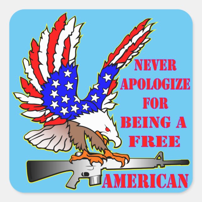 Flag Eagle Ar-15 M16 Never Apologise For Being Square Sticker (Front)