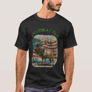 Flag Elk Hunting Camouflage USA Hunter T-Shirt