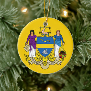 Flag/ Emblem of Philadelphia, PA Ceramic Tree Decoration