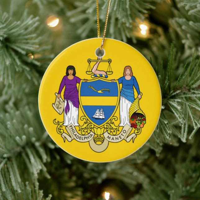Flag/ Emblem of Philadelphia, PA Ceramic Tree Decoration (Tree)