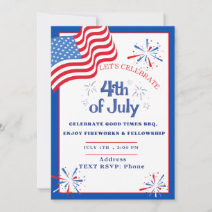 Flag & Fireworks Patriot Party Invitation