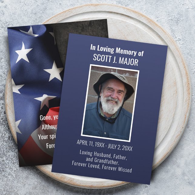 Flag Funeral Memorial Photo Blue Prayer Card (Flag Funeral Memorial Photo Blue Prayer Card)