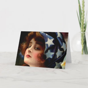 Flag Girl 4th of July Vintage Patriotic Art Card
