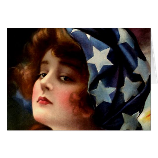 Flag Girl 4th of July Vintage Patriotic Art Card