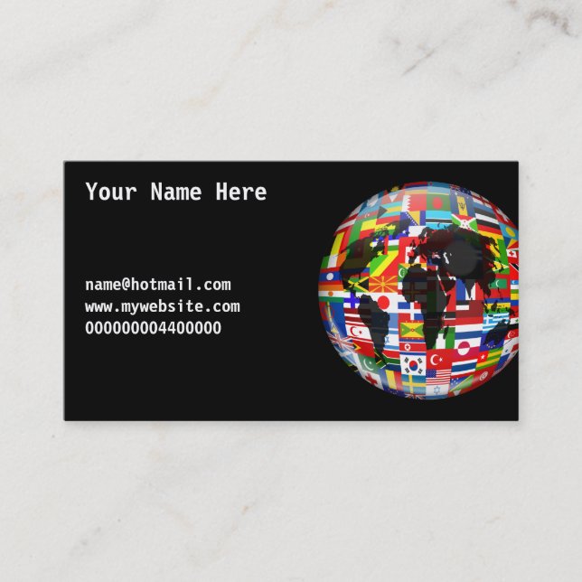 Flag Globe, Your Name Here, Business Card (Front)