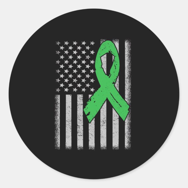 Flag Green Family Ribbon Kidney Disease Awareness  Classic Round Sticker (Front)