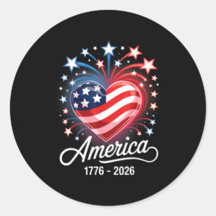 Flag Heart 1776 2026 July 4th 250th Birthday _1 Classic Round Sticker