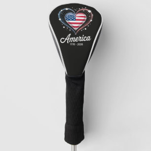Flag Heart 1776 2026 July 4th 250th Birthday Golf Head Cover