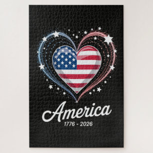 Flag Heart 1776 2026 July 4th 250th Birthday Jigsaw Puzzle