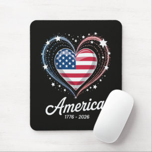 Flag Heart 1776 2026 July 4th 250th Birthday Mouse Mat