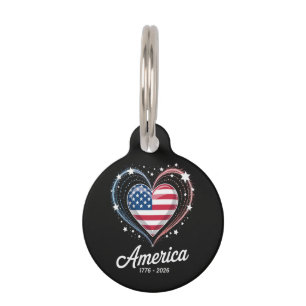 Flag Heart 1776 2026 July 4th 250th Birthday Pet Tag