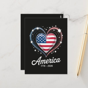 Flag Heart 1776 2026 July 4th 250th Birthday Postcard