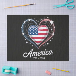 Flag Heart 1776 2026 July 4th 250th Birthday Tissue Paper