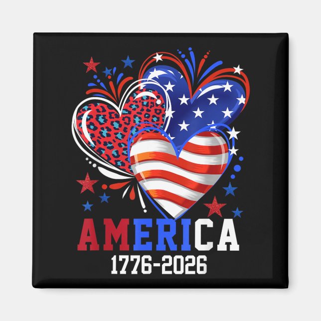 Flag Heart Leopard 1776 2026 July 4th 250th Magnet (Front)