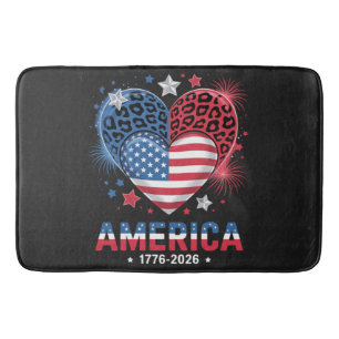 Flag Heart Leopard 1776 2026 July 4th Bath Mat