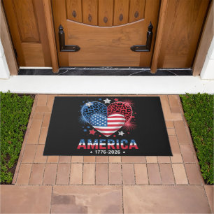 Flag Heart Leopard 1776 2026 July 4th Doormat