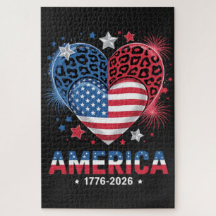 Flag Heart Leopard 1776 2026 July 4th Jigsaw Puzzle