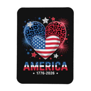 Flag Heart Leopard 1776 2026 July 4th Magnet