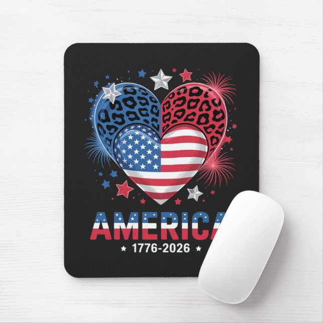 Flag Heart Leopard 1776 2026 July 4th Mouse Mat (With Mouse)