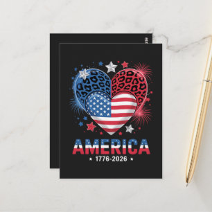 Flag Heart Leopard 1776 2026 July 4th Postcard