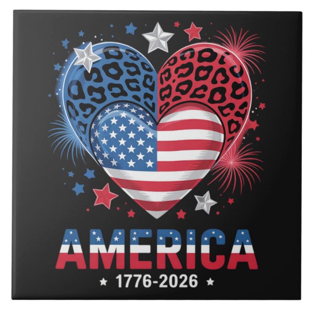 Flag Heart Leopard 1776 2026 July 4th Tile (Front)