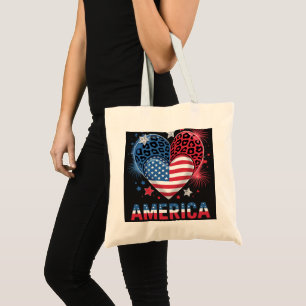 Flag Heart Leopard 1776 2026 July 4th Tote Bag