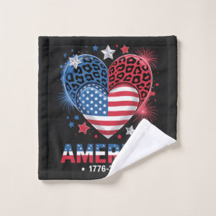 Flag Heart Leopard 1776 2026 July 4th Wash Cloth