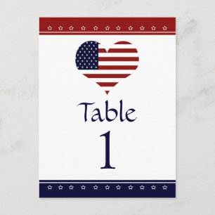 Flag Heart Patriotic Party Table Number Cards