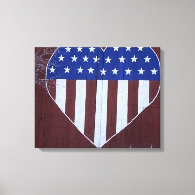 Flag in heart shape painted on barn after 9-11. canvas print (Front)