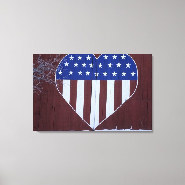 Flag in heart shape painted on barn after 9-11. canvas print (Front)